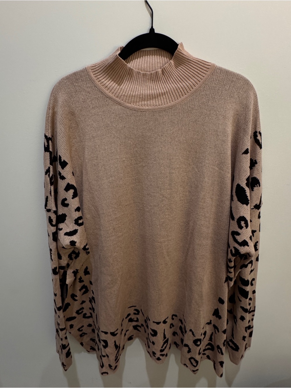 Amazon Beige Turtleneck Sweater with Black Leopard Accents